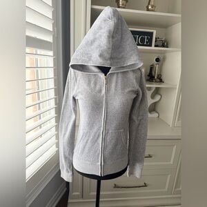 Y2K Vintage JUICY COUTURE Grey Velour Classic Track Zip Up Sweater Size Small